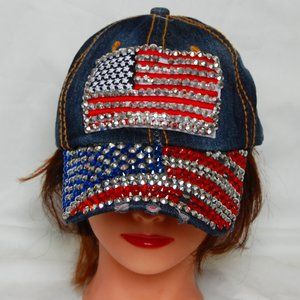 Rhinestone studded United States of America USA Patriotic July 4th Ball Cap